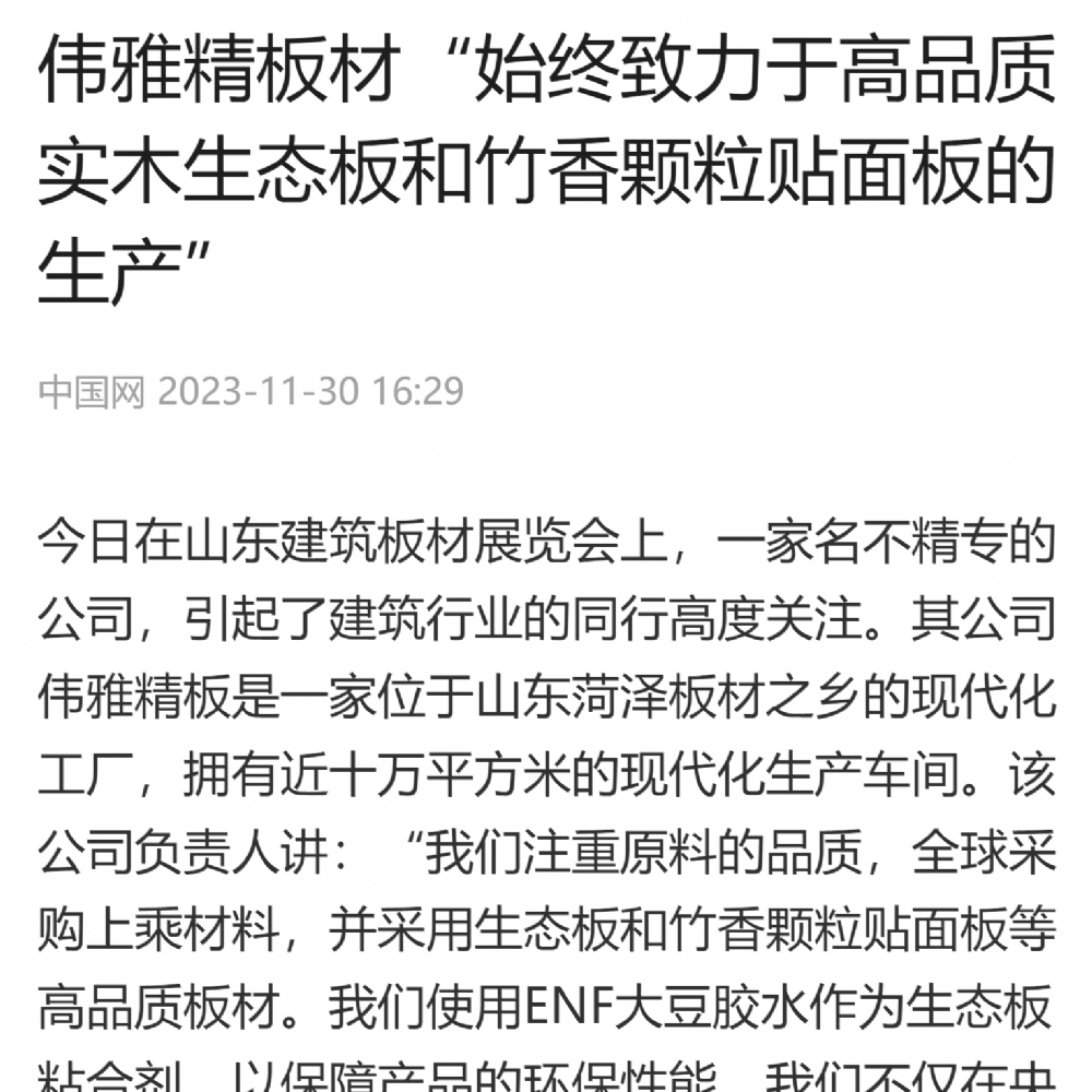 中国网展现伟雅板材